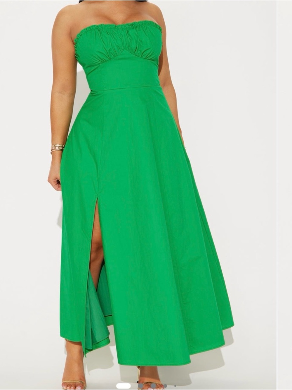 Fashion Nova Strapless Emerald Green Maxi Dress with Side Slit
